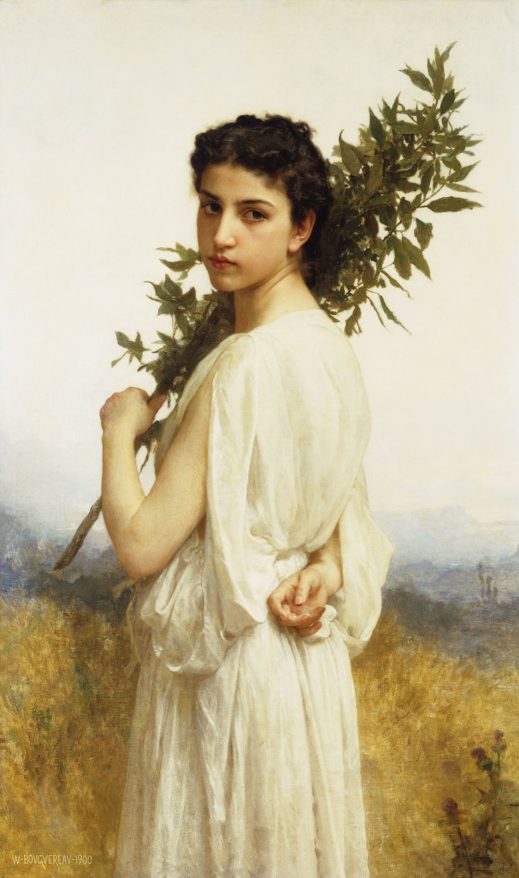 Een Nimf die een Laurier Tak Vasthoudt, 1900 door William Adolphe Bouguereau