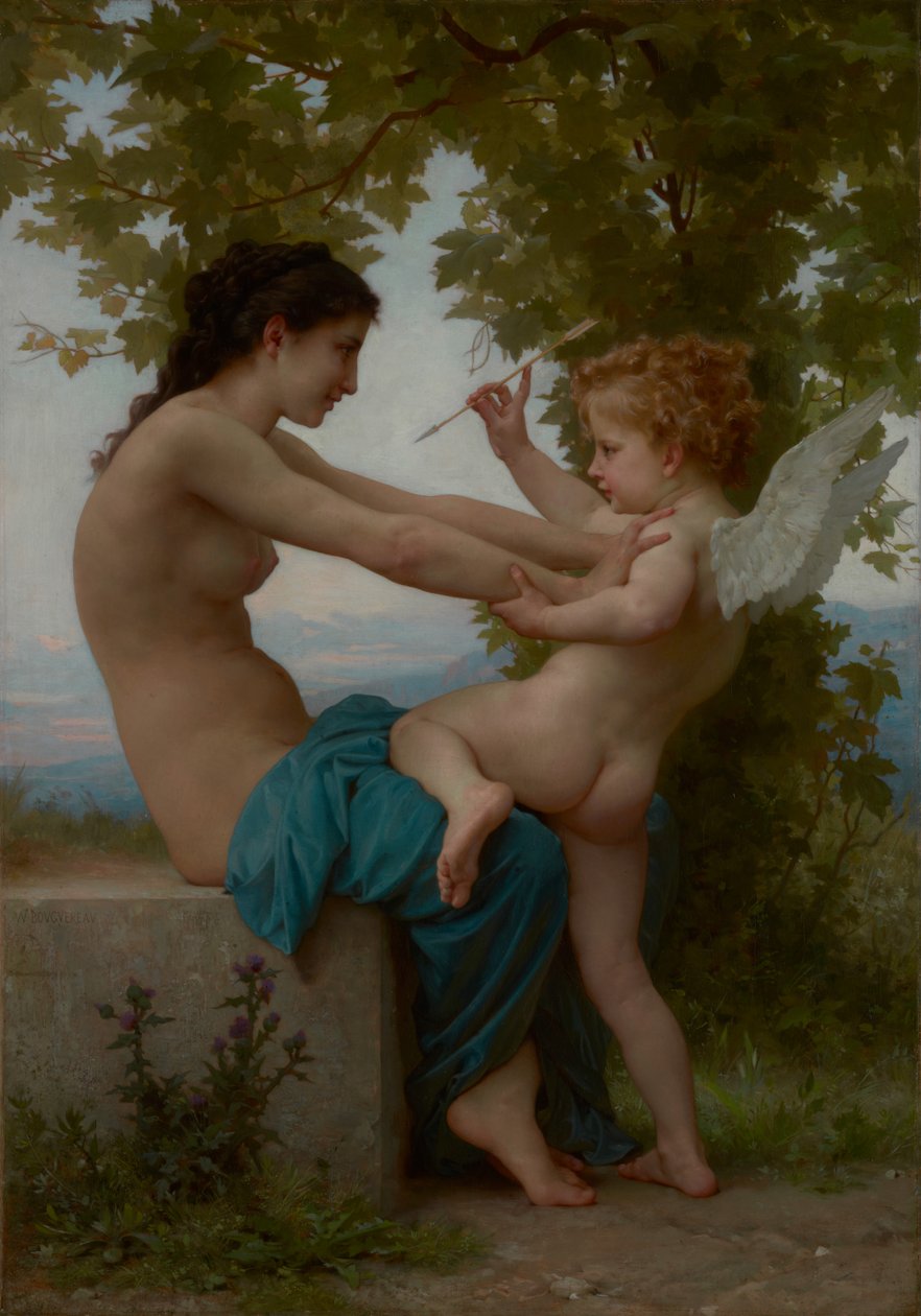 Een jong meisje dat zich tegen de liefde verdedigt door William-Adolphe Bouguereau