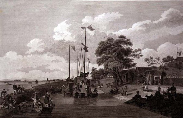 Uitzicht op het Pao-Yng Meer waar het wordt Gescheiden van het Grote Kanaal door een Aarden Wal, gegraveerd door William en Elizabeth Ellis, gepubliceerd door G. Nicol door William (after) Alexander