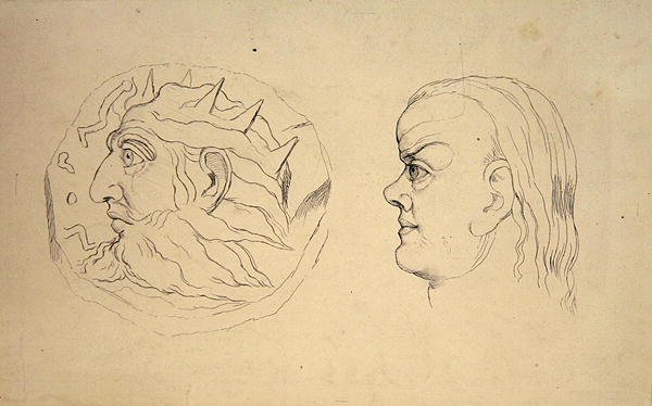 Voorzijde van de munt van Nebukadnezar en een hoofd van Kreeft, uit J. Varley