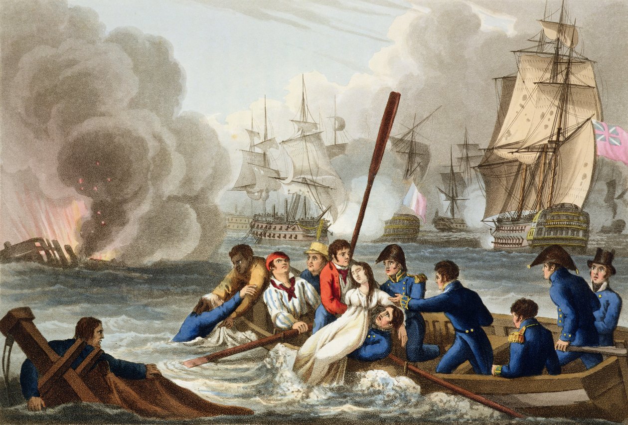 Anekdote bij de Slag bij Trafalgar, gegraveerd door Matthew Dubourg uit 