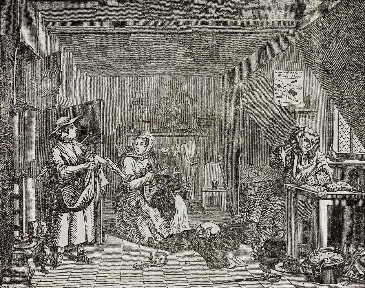Beproefde dichter, naar schilderij van William Hogarth door William (after) Hogarth