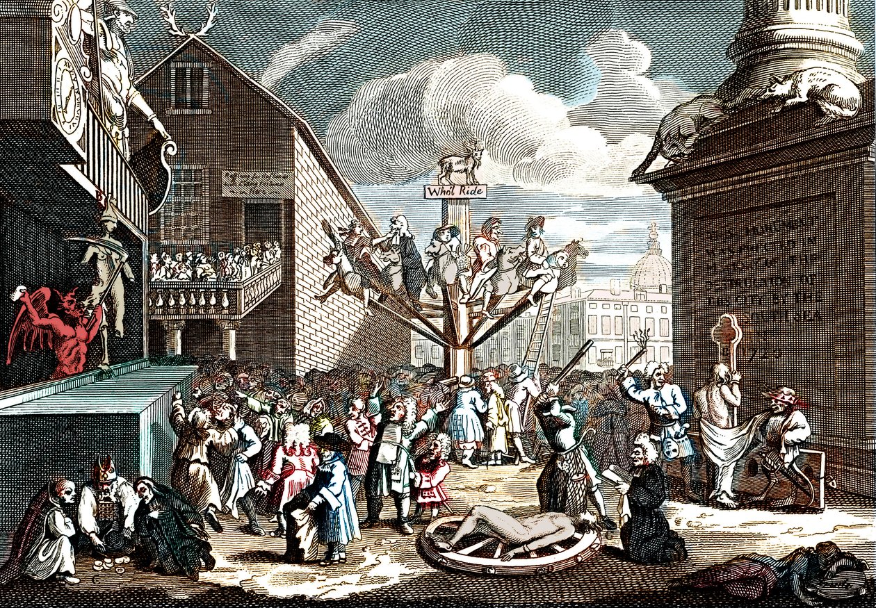 Emblematicale prent van het South Sea Scheme door William (after) Hogarth