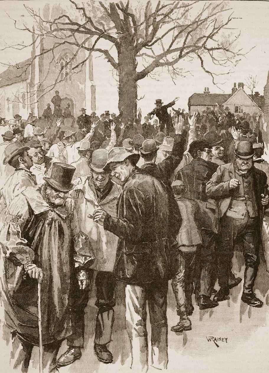 Staking van landbouwarbeiders in Warwickshire: bijeenkomst in Whitnash door William (after) Rainey