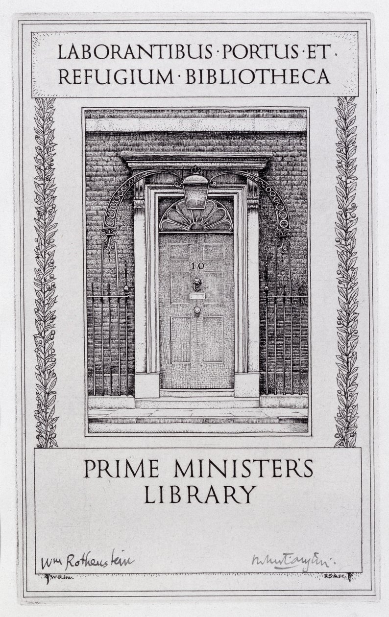 Boekplaat voor de Bibliotheek van de Premier, gegraveerd door Robert Sargent Austin (1895-1973) door William (after) Rothenstein