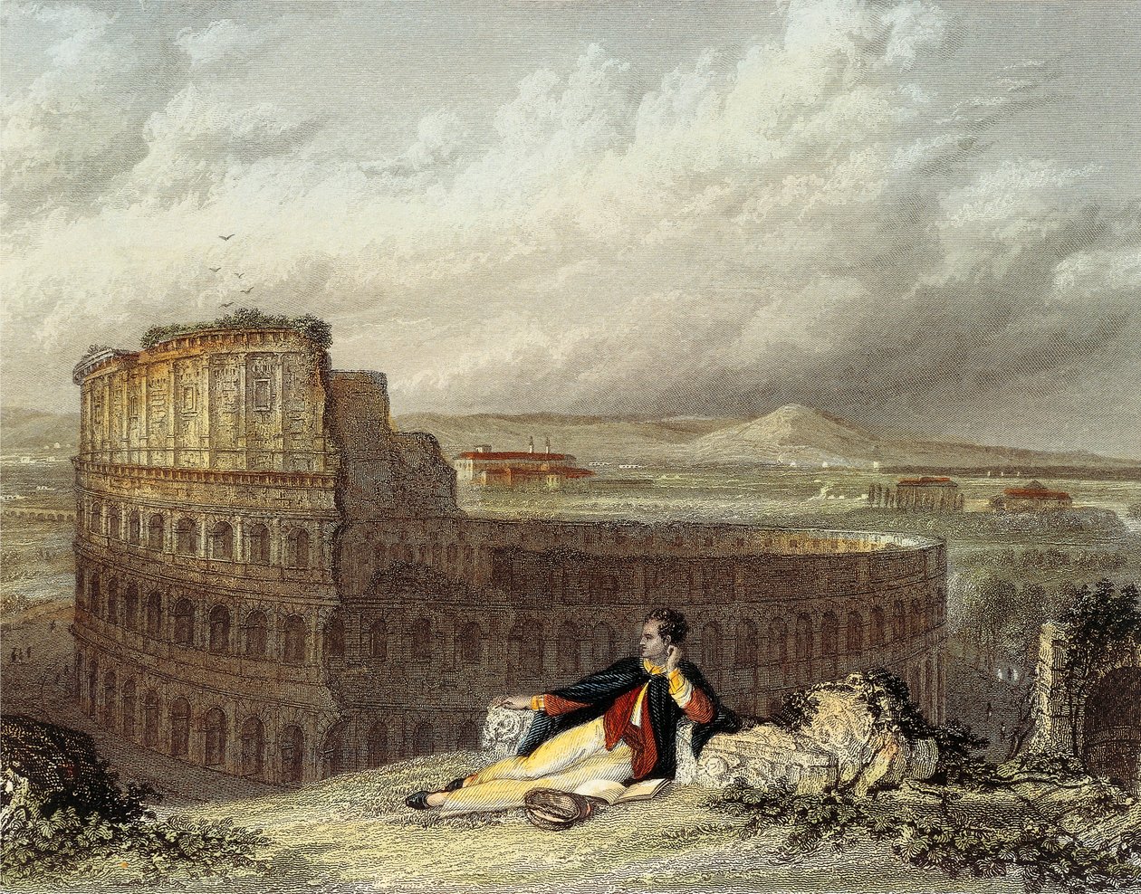 Lord Byron overpeinst het Colosseum door William (after) Westall