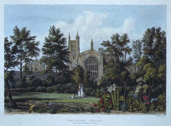 Winchester College vanuit de Tuin van de Warden, uit 