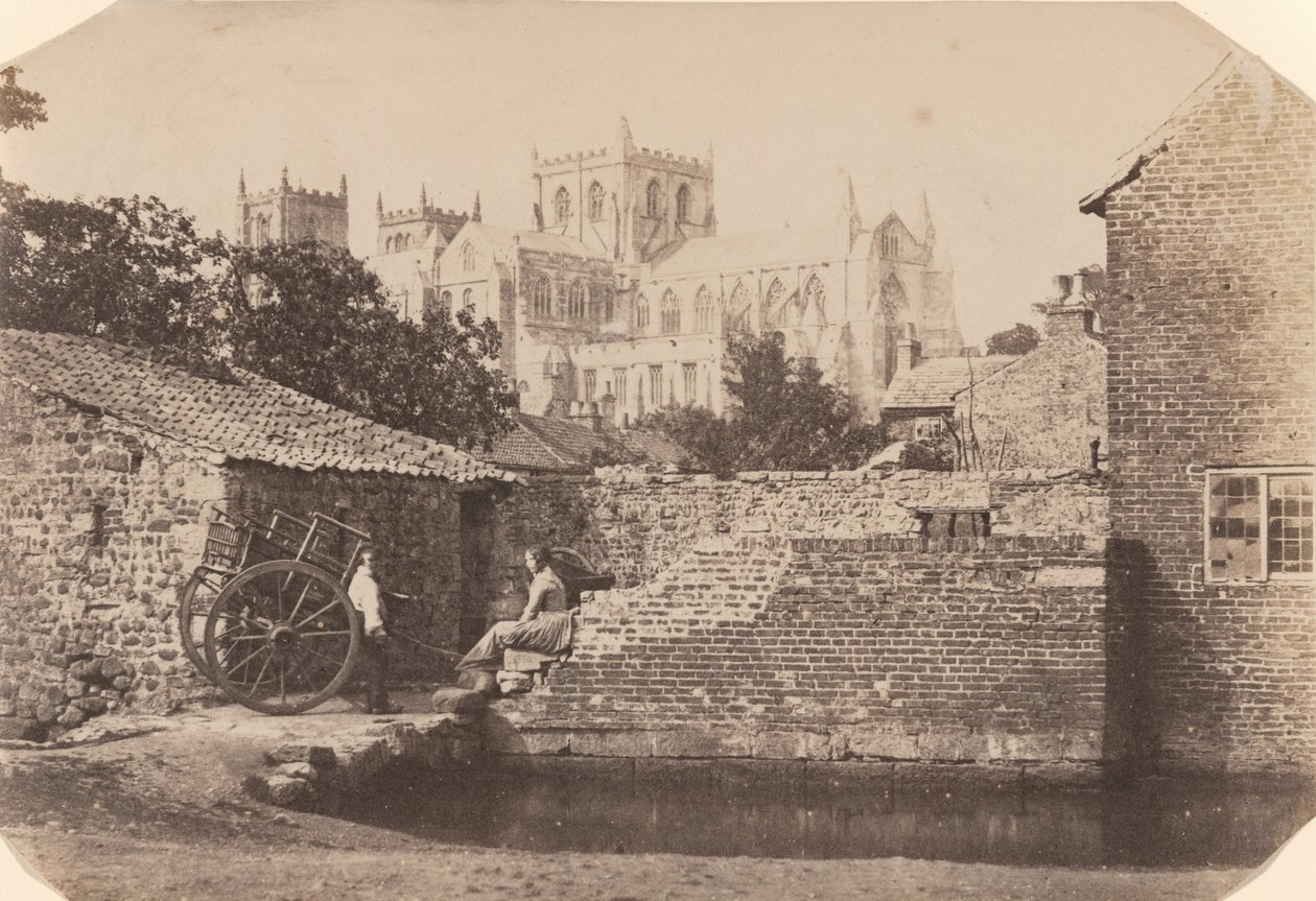 Ripon Cathedral vanuit het zuidoosten, naast de rivier de Skell, ca. 1855 (foto) door William A. Pumphrey
