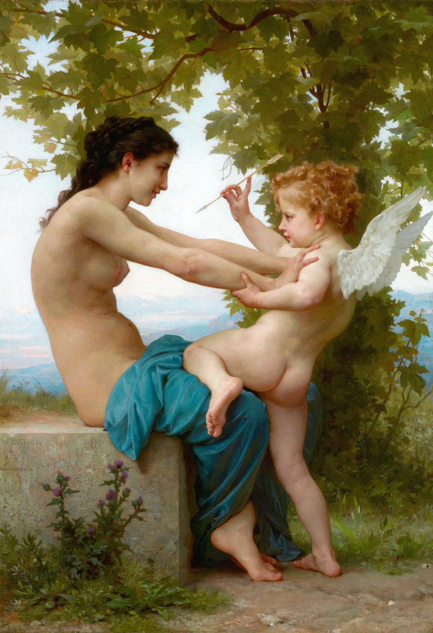 Frans: Jeune fille se défendant contre Éros Een jong meisje dat zichzelf verdedigt tegen Eros door William Adolphe Bouguereau