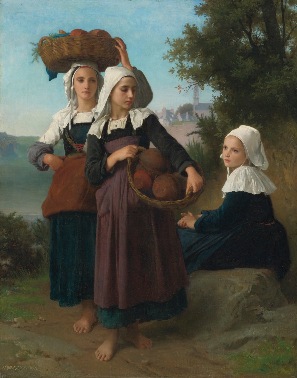 Jonge meisjes uit Fouesnant komen terug van de markt door William Adolphe Bouguereau