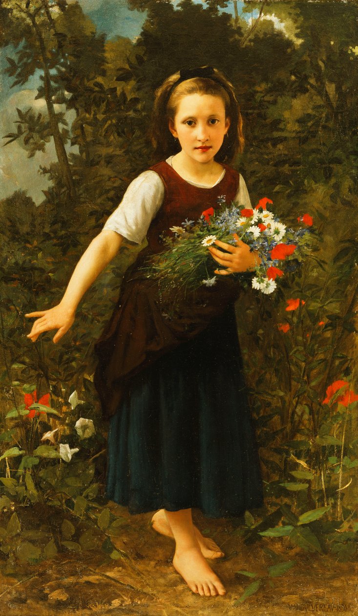 Klein Meisje bij de Beek met een Bosje Bloemen, 1886 door William Adolphe Bouguereau