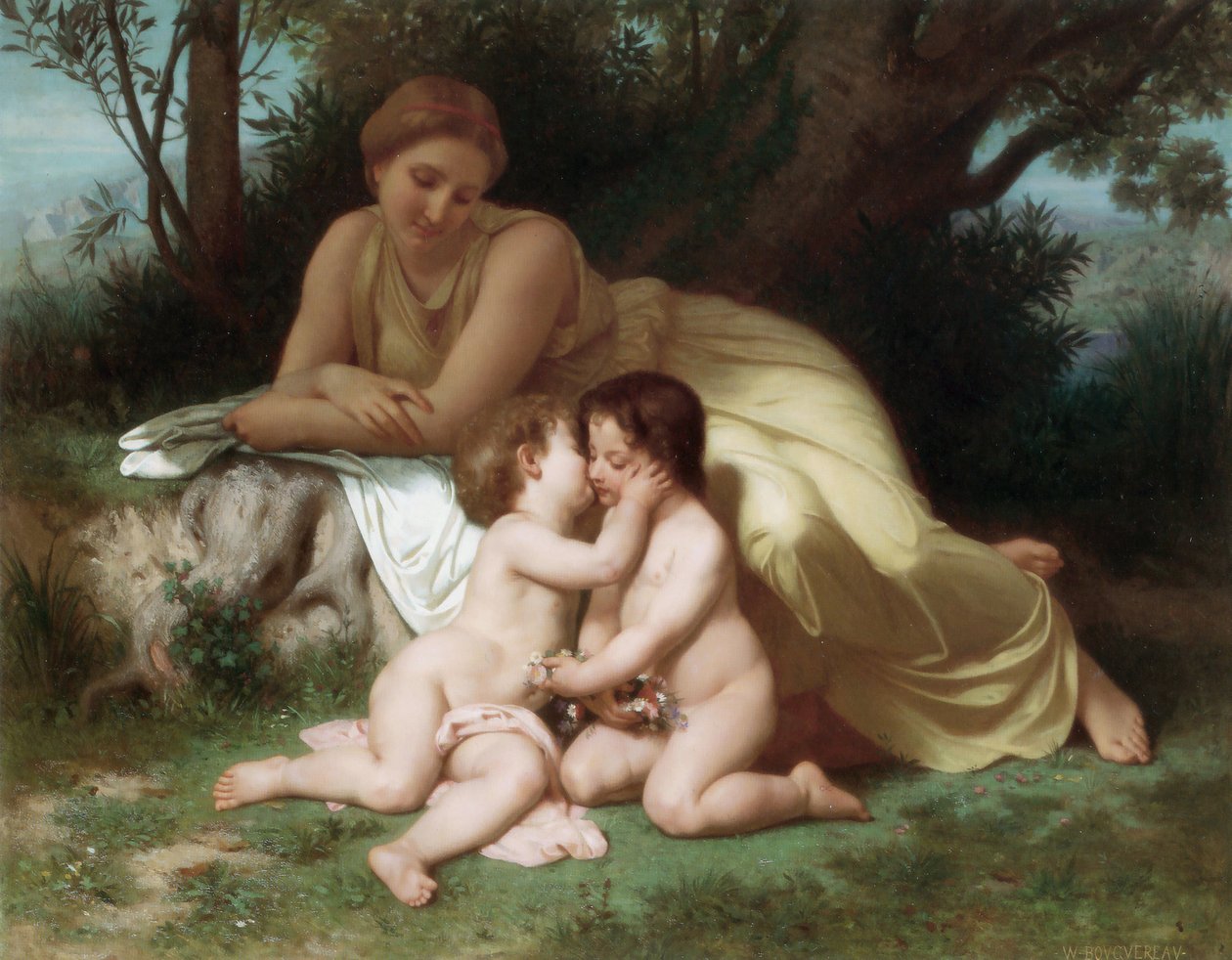 Jonge vrouw met twee omhelzende kinderen door William Adolphe Bouguereau