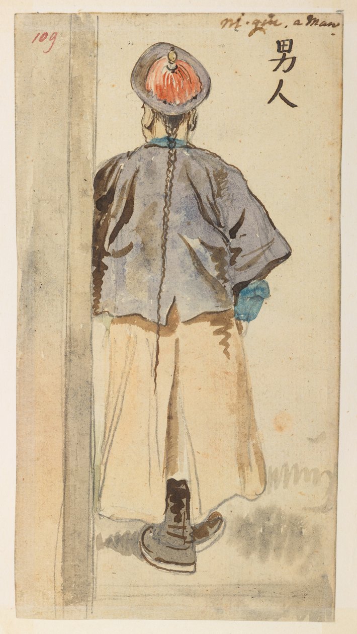 109 Chinese figurenstudie, uit een Album van 372 tekeningen van landschappen, kustlijnen, kostuums en het dagelijks leven gemaakt tijdens Lord Macartney