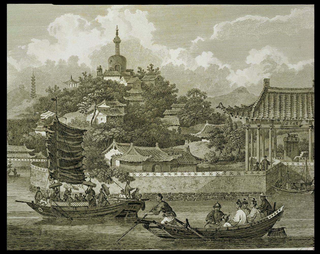 Een Uitzicht op de Tuinen van het Keizerlijk Paleis, Peking (detail), gegraveerd door Samuel Smith, uitgegeven door G. Nicol, 1796 door William Alexander