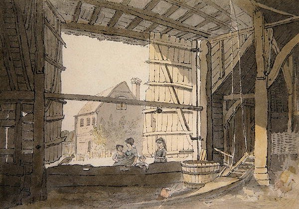 Figuren in een schuurdeur bij Parsonage House, nabij Addington, Kent door William Alexander