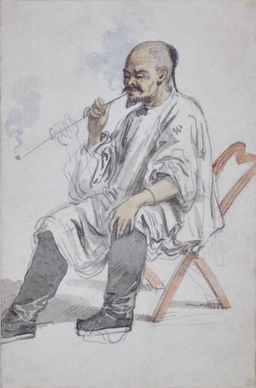 Zittende Chinese Man die Rookt door William Alexander
