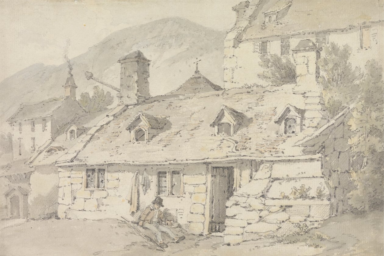 Stenen Huisjes in een Bergachtig Landschap met een Figuur op de Voorgrond door William Alexander