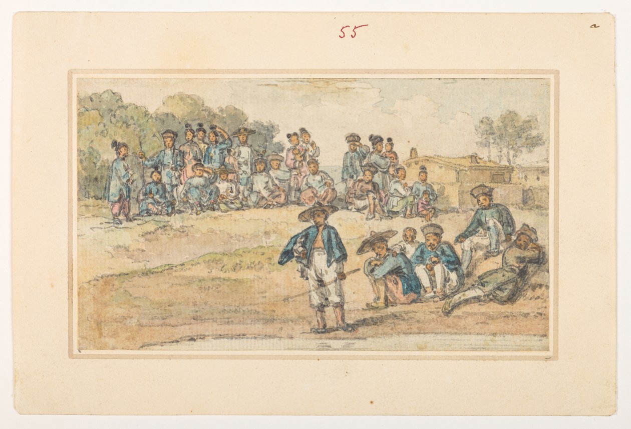 f.11 55 Studies van Chinezen, uit een Album van 372 tekeningen van landschappen, kustlijnen, kostuums en het dagelijks leven gemaakt tijdens Lord Macartney