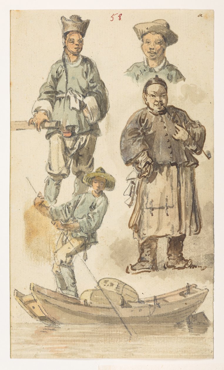 f.11 58 Studies van Chinezen, uit een Album van 372 tekeningen van landschappen, kustlijnen, kostuums en het dagelijks leven gemaakt tijdens Lord Macartney