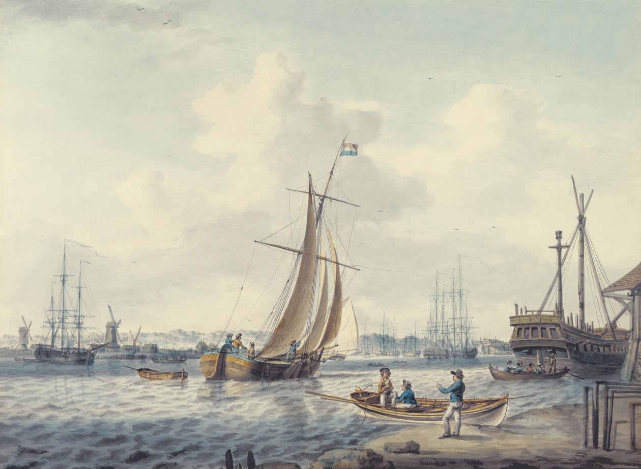 Een uitzicht op Greenwich en Deptford met het Royal Naval College en de Royal Dockyard, 1789 door William Anderson