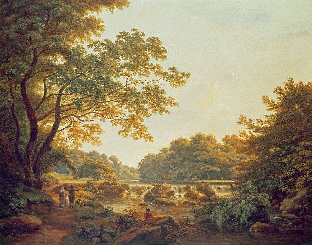 Figuren bij een stuw op de rivier Clodiagh bij Charleville Forest, County Offaly door William Ashford