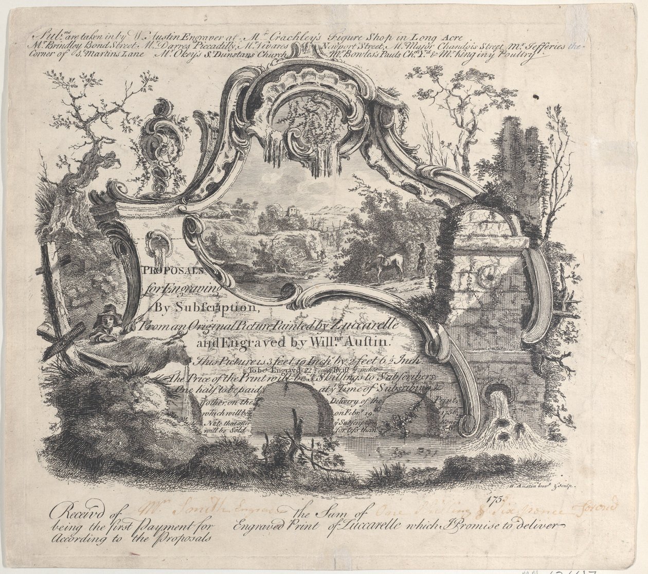 Voorstel voor Gravure door Abonnement Van een Origineel Schilderij Geschilderd door Zuccarelle, 1756 door William Austin