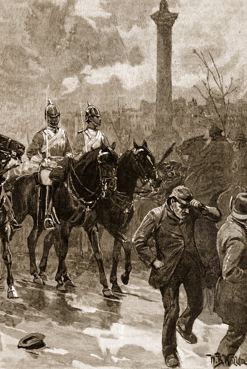 Bloedige Zondag: De lijfwachten houden Trafalgar Square, 1887, illustratie uit 