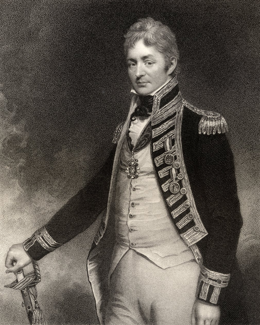 Sir Thomas Troubridge, 1e Baronet, gegraveerd door W. Holl, uit 