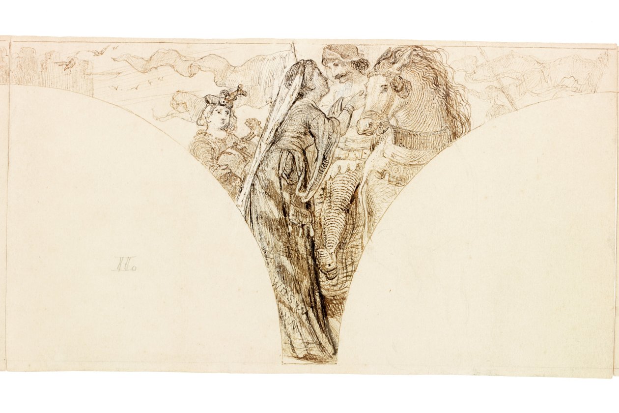 Schets voor muurschildering in Wallington Hall door William Bell Scott