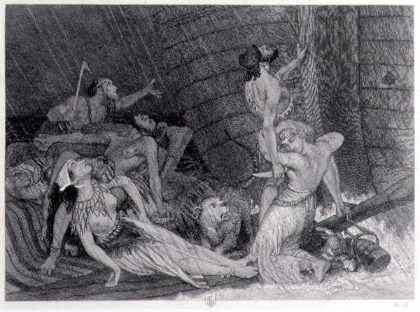 Tiende Dag van Regen, proef voor een editie van de Bijbel uit 1872 door William Bell Scott