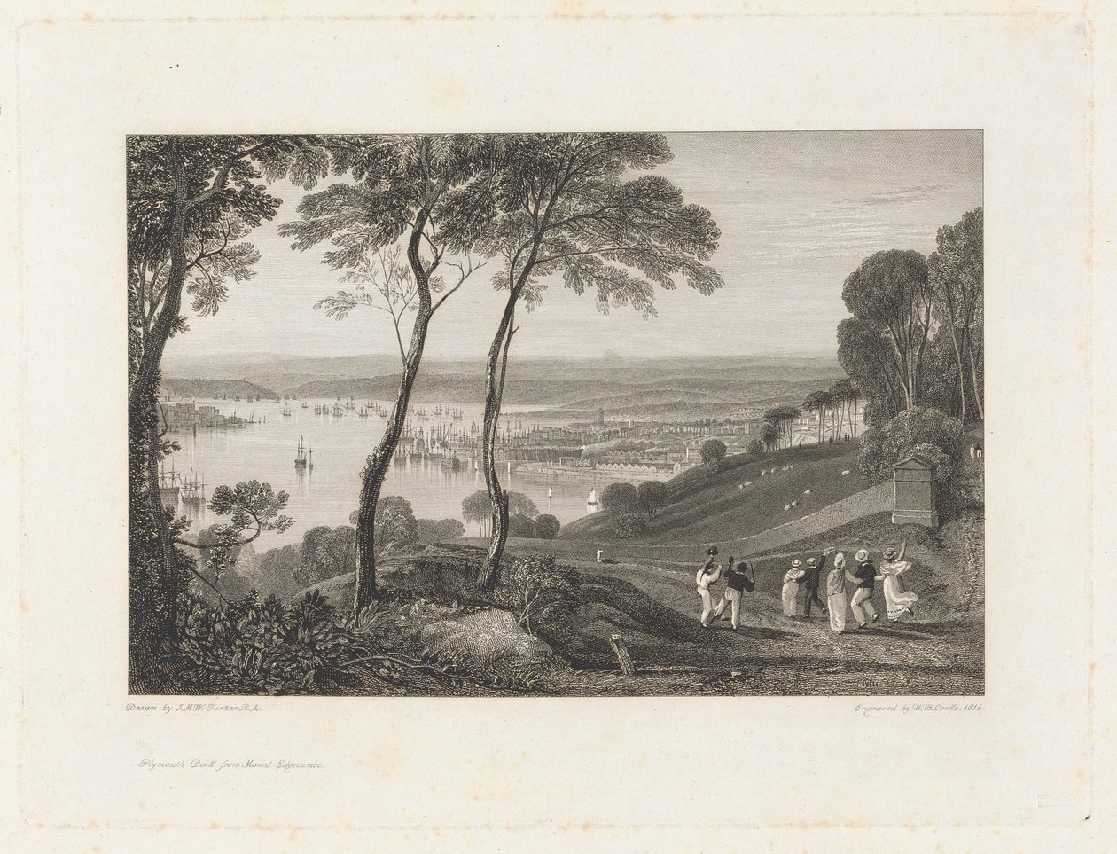 Plymouth Dock, van Mount Edgecumbe door William Bernard Cooke