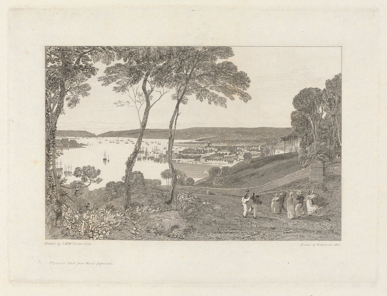 Plymouth Dock vanaf Mount Edgecumbe door William Bernard Cooke