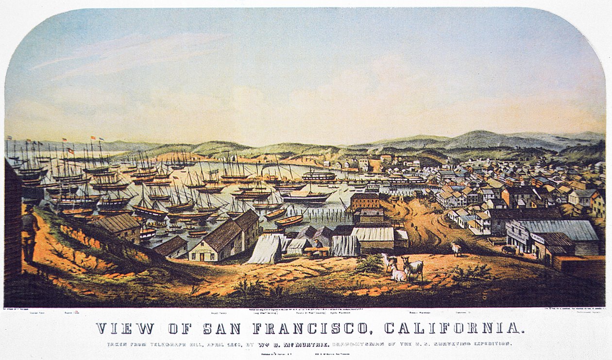 Uitzicht op San Francisco, Californië, vanaf Telegraph Hill, april 1850 door William Birch McMurtrie