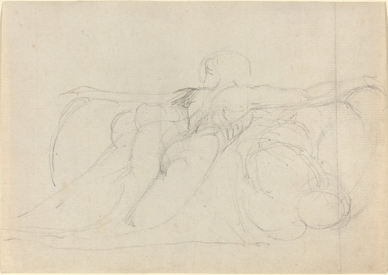 Een Man van Achteren Gezien, Stijgend op Wolken door William Blake
