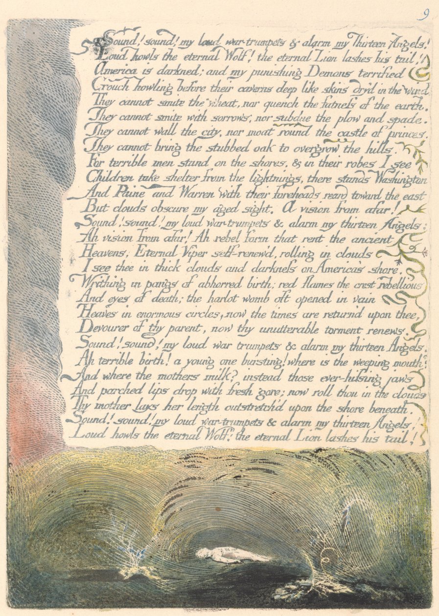 Amerika. Een Profetie, Plaat 11, Klink! Klink! Mijn Luide Oorlogstrompetten.... door William Blake