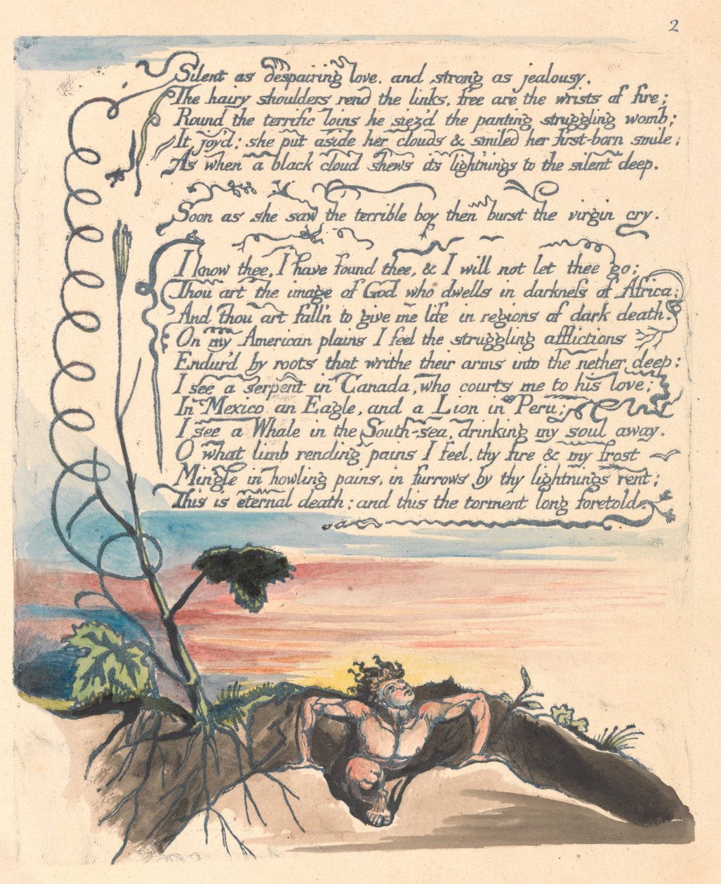 Amerika. Een Profetie, Plaat 4, Stil als wanhopige liefde.... door William Blake