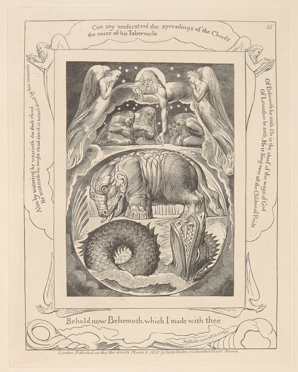 Boek van Job, Plaat 15, Behemoth en Leviathan door William Blake