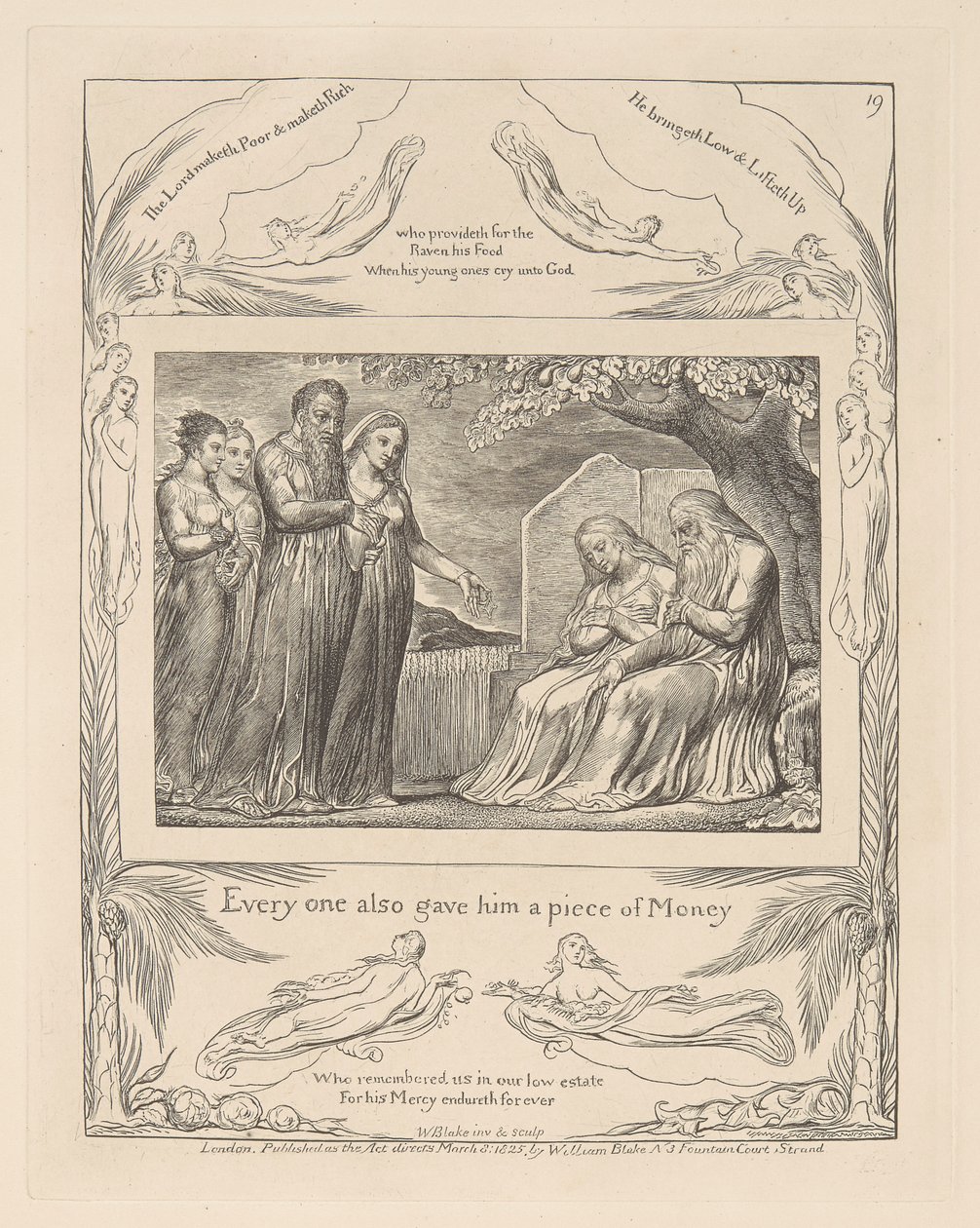 Boek van Job, plaat 19, Iedereen gaf hem ook een stuk geld door William Blake