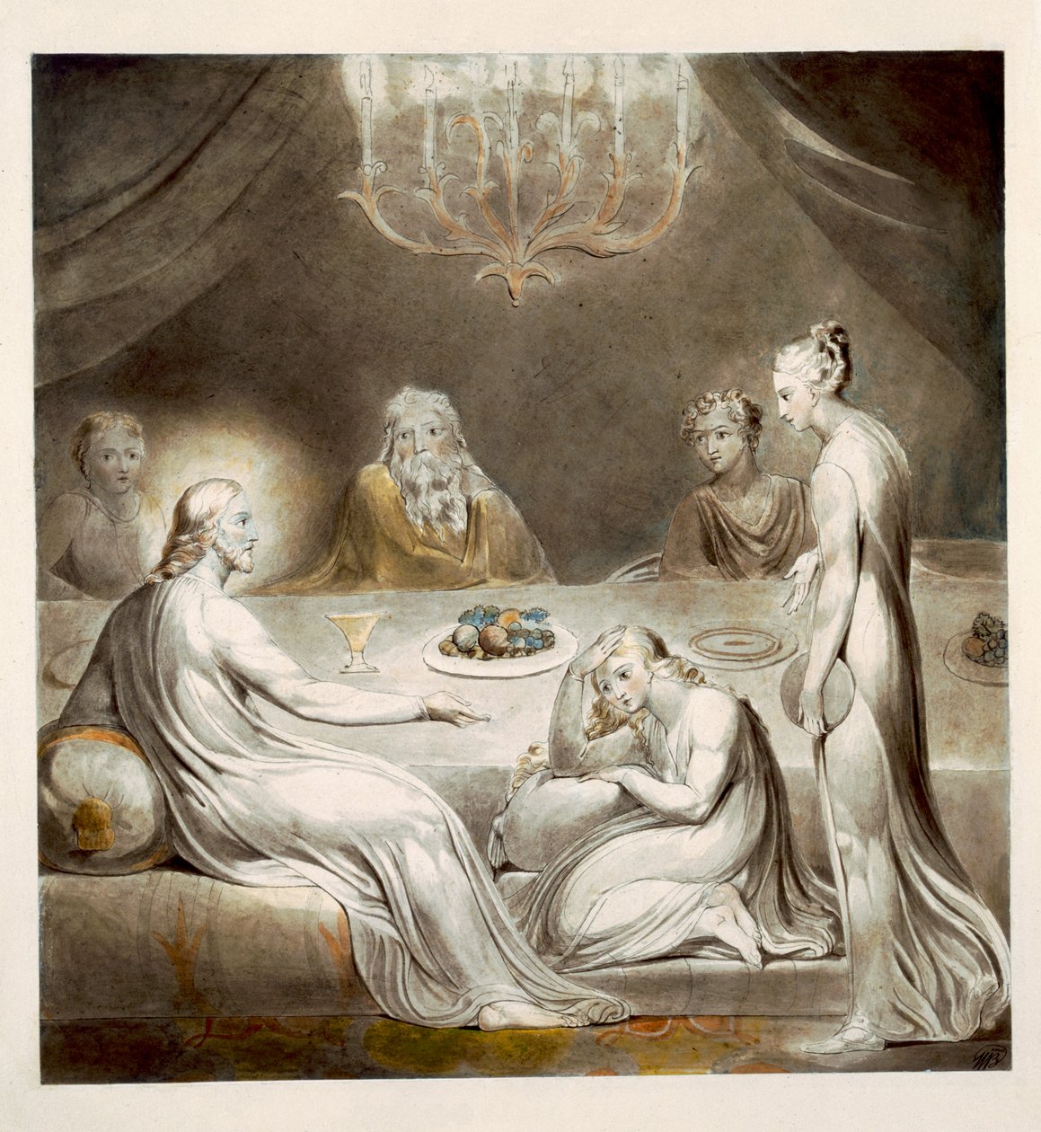 Christus in het huis van Maria en Martha door William Blake