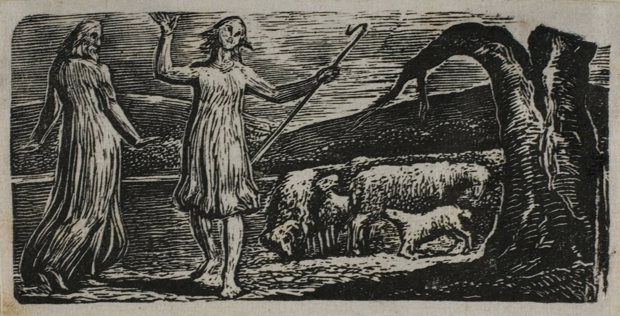Colinet Vertrekt in Verdriet: Gespleten Stam Rechts, uit De Pastoralen van Vergilius door William Blake