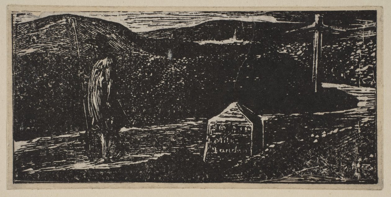 Colinets Reis: Mijlpaal Gemarkeerd LXII Mijlen naar Londen, uit Thorntons Pastorals of V... door William Blake