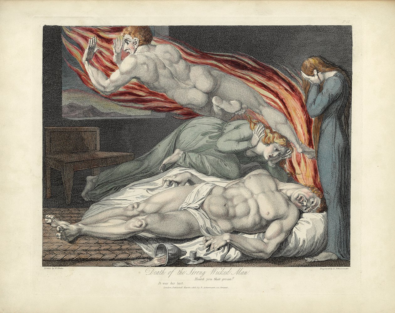 De Dood van de Sterke Slechte Man, illustratie uit Het Graf door Robert Blair, gegraveerd door Louis Schiavonetti door William Blake