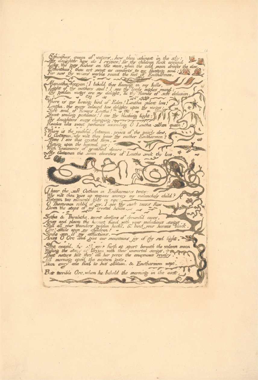 Europa. Een Profetie, Plaat 16, Ethinthus koningin van de wateren... (Bentley 17) door William Blake