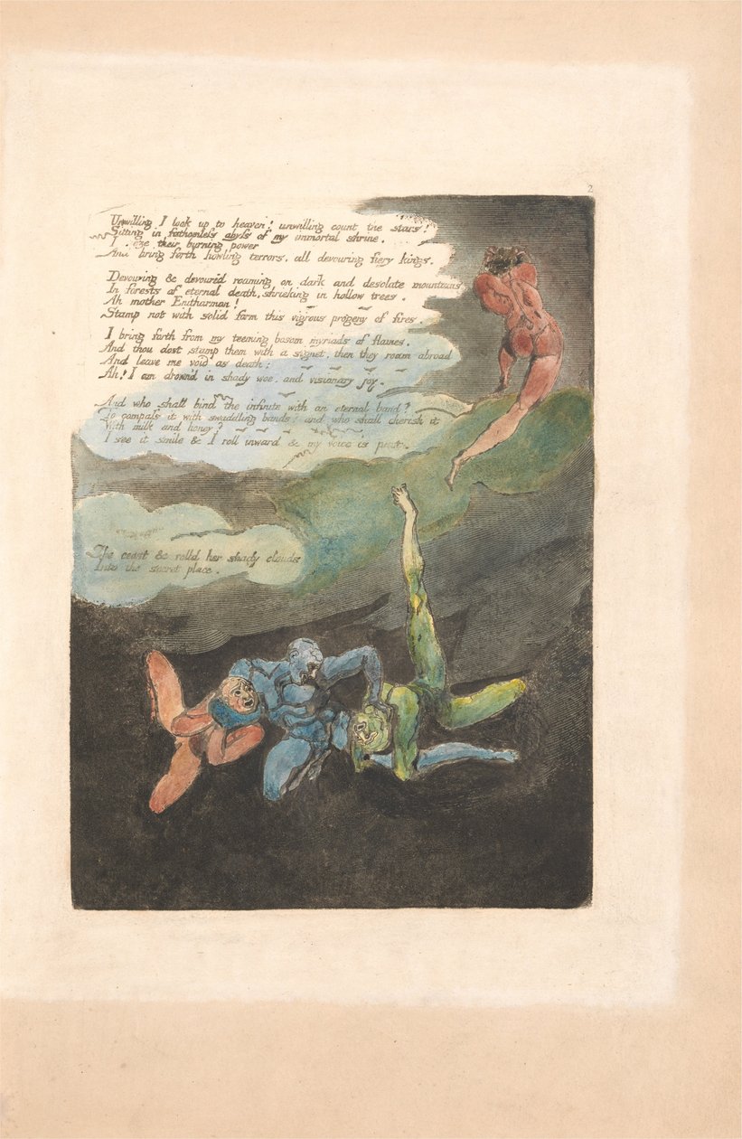 Europa. Een Profetie, Plaat 4, Onwillig Kijk Ik Omhoog . . . .  (Bentley 5) door William Blake