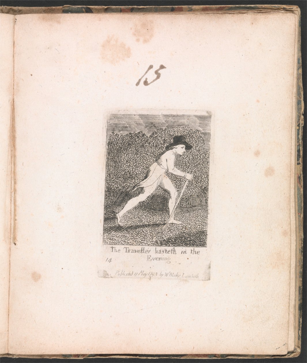 Voor Kinderen. De Poorten van het Paradijs, Plaat 16, De Reiziger haast zich in de Avond door William Blake