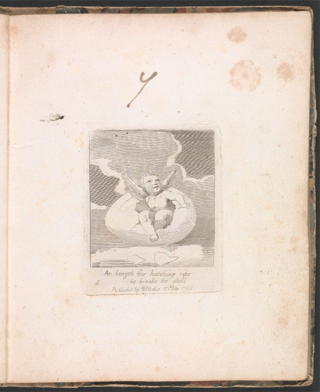 Voor Kinderen. De Poorten van het Paradijs, Plaat 8, Eindelijk, rijp om uit te komen, breekt hij de schaal door William Blake