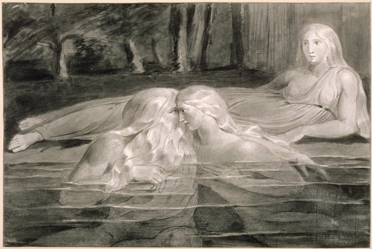 Har en Heva baden, Mnetha kijkt toe, c.1785-89 door William Blake