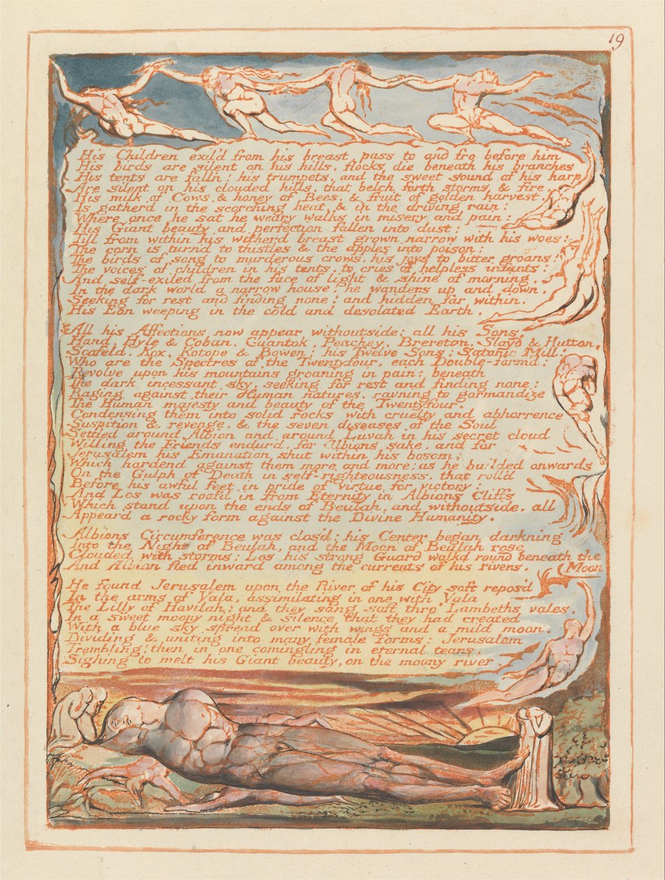 Jeruzalem, Plaat 19, Zijn kinderen verbannen uit zijn borst.... door William Blake
