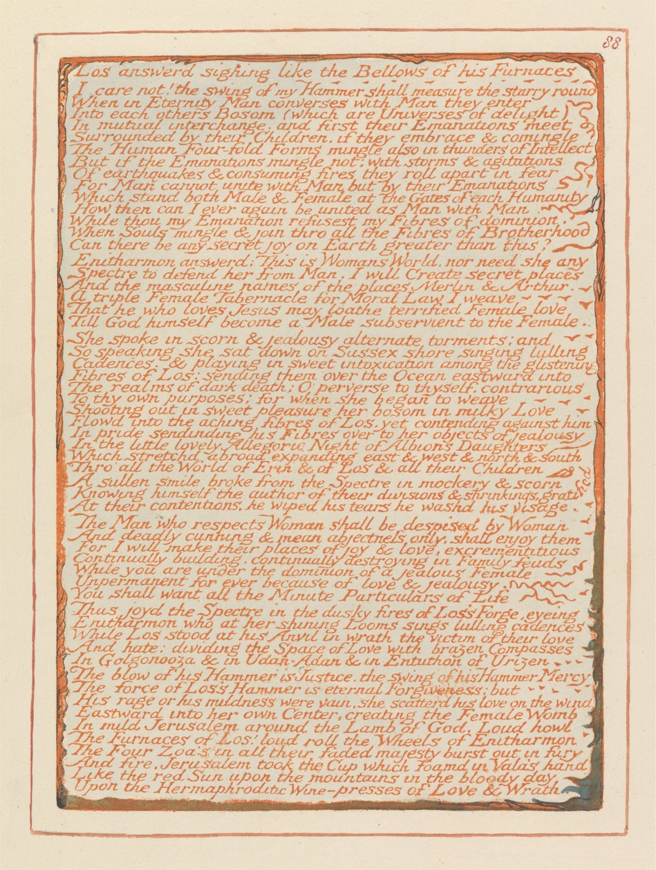 Jeruzalem, Plaat 88, Los antwoordde zuchtend.... door William Blake
