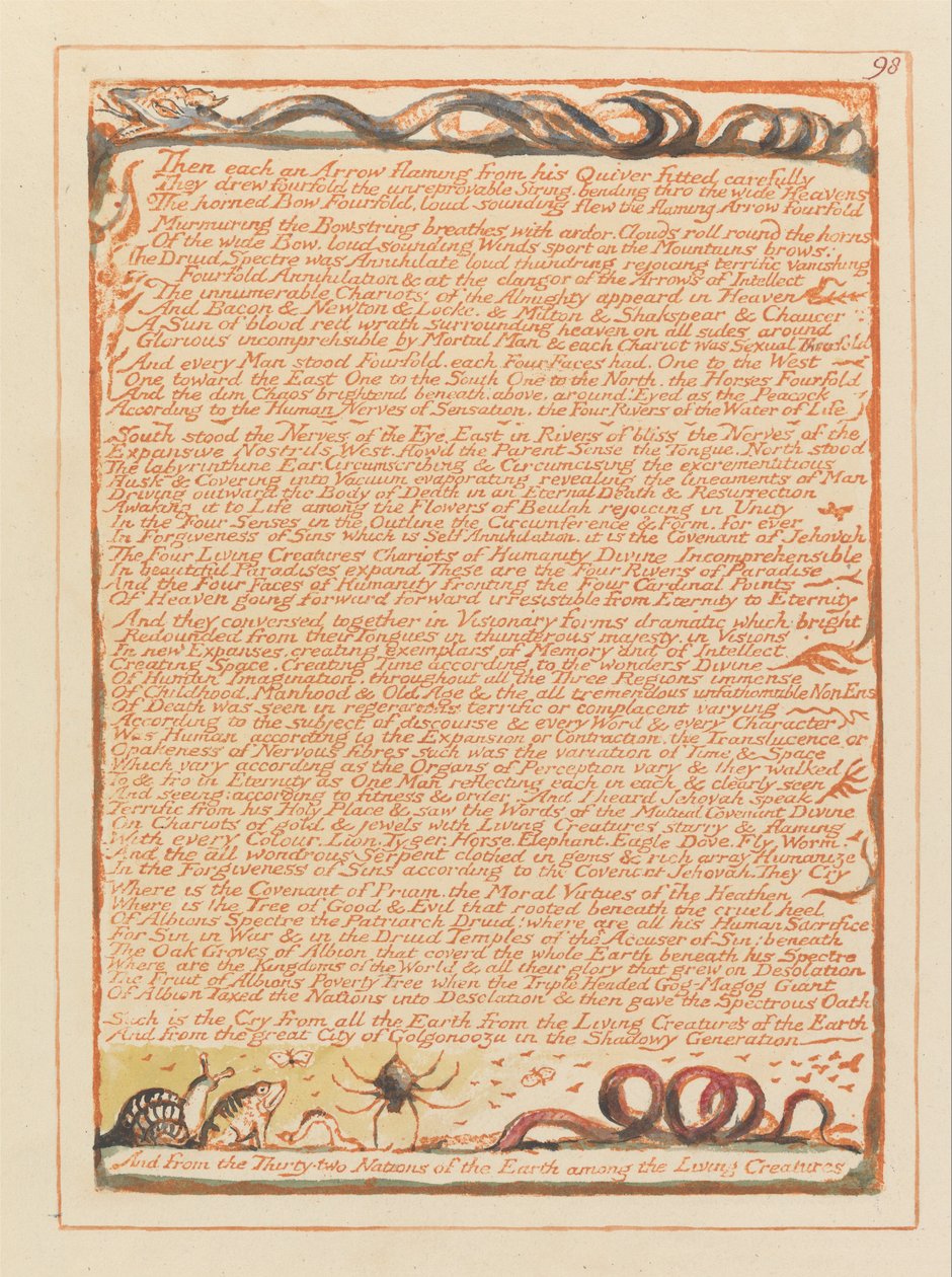 Jeruzalem, Plaat 98, Toen elk een vlammende pijl.... door William Blake